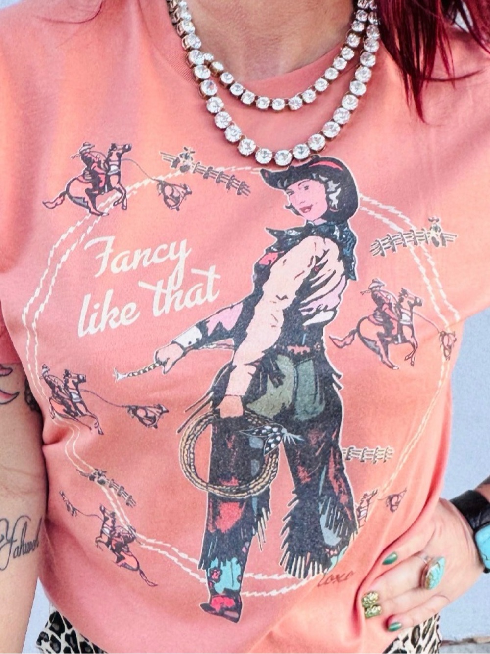 Vintage-Inspired Coral 'Fancy Like That' Graphic Tee